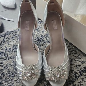 Glint Silver Heels with Crystal Embellishments